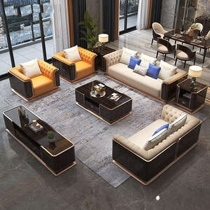 Ensemble de canapés italiens en cuir de haute qualité sectionnels de 1 2 3 places pour salon moderne - Product Image 1