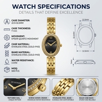 Montre élégante ovale à quartz pour femme, fabrication OEM ODM directe d'usine, acier inoxydable 316L, étanche, logo/cadran/sangle/emballage personnalisés
