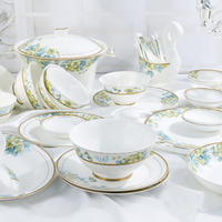 Nouvel ensemble de vaisselle en porcelaine fine de style chinois minimaliste et pastoral, personnalisable, 50 pièces pour la maison