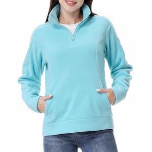 Sweat-shirt à col roulé demi-zip pour femme Sweat à capuche doublé polaire Pull à fermeture éclair pull de sport avec poches - Product Image 1