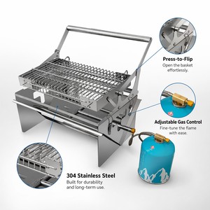 <span class=keywords><strong>Barbecue</strong></span> à <span class=keywords><strong>charbon</strong></span> de bois et à gaz, <span class=keywords><strong>barbecue</strong></span> rotatif portable pliable, foyer à gaz pour le camping, les barbecues et les pique-niques - Product Image 4