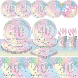 Artículos para Fiesta de Cumpleaños Macaron, Platos, Vasos, Servilletas y Juego de Vajilla para Celebración de 18, 21, 30 y 40 Años - Product Image 4
