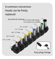 Adaptador de corriente ajustable universal para ordenador portátil, cargador multifunción con 8 puertos, 96W, 12V, 15V, 16V, 18V, 19V, 20V, 24V