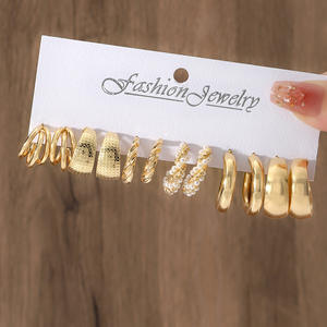 Parure de 6 paires de boucles d'oreilles tendance en alliage plaqué or, perles géométriques, pour femme, bijoux fantaisie de soirée - Product Image 4