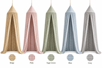 Tente de lit conique pour enfants en coton 100% à carreaux vert crème, écologique, toutes saisons, style pastoral coréen, suspendue au plafond