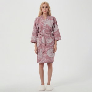 <span class=keywords><strong>Vestaglia</strong></span> Floreale in Puro Cotone per Donne, Tessuto Tinto in Filo, <span class=keywords><strong>Pigiama</strong></span>, Accappatoio, <span class=keywords><strong>Vestaglia</strong></span> da Notte con Tasche - Product Image 3