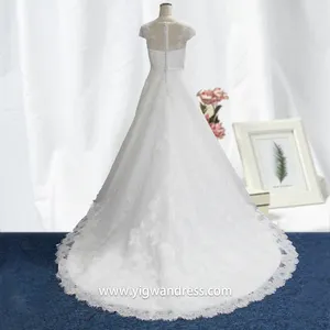 Wedding Dresses with Illusion Neckline and Back Scoop Bridal Wedding Gowns Short Sleeve