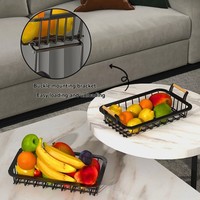 Panier de rangement double couche empilable en métal noir antirouille pour fruits, pratique pour la maison et le bureau