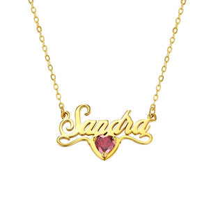 Collana Personalizzata con Nome in Corsivo Ornamentale a Forma di Cuore con Pietra Portafortuna di Luglio, Placcata in Oro, Gioiello alla Moda, Regalo per i Propri Cari - Product Image 1