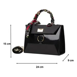 Sac à main en cuir noir pour femme Fana Minerva, forme rectangulaire, deux poignées, décoration chaîne, style décontracté, usage quotidien - Product Image 4