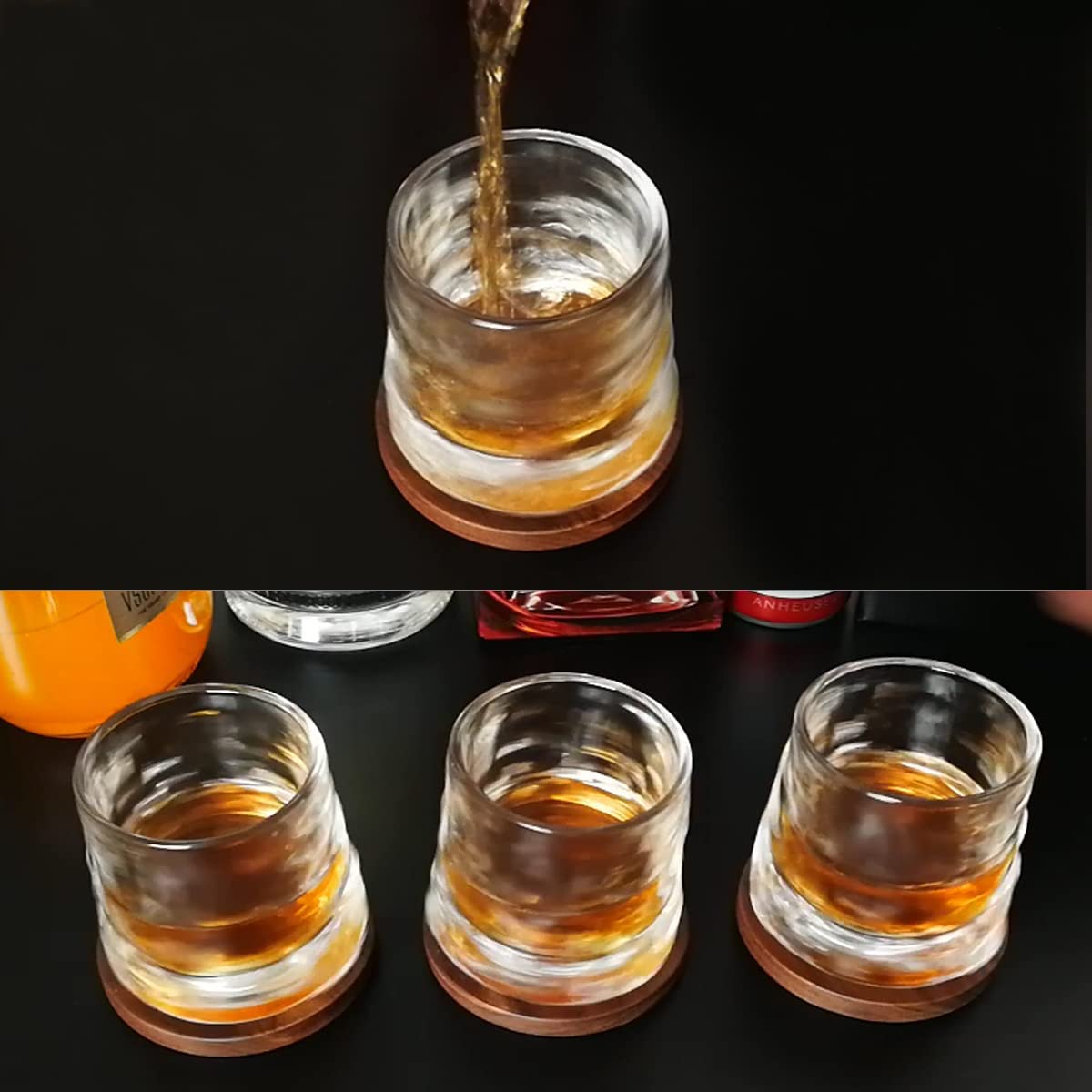 Creative Walnut Coasters Whiskey Glasses Rotatable Tumbler Crystal Glass Cups Drinking Glasses