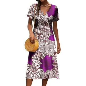 Zomer Nieuwe Mode Tropische Bloemen Oversized Elegante Dames Jurk Polynesische Kleding Club Jurken Custom Kleding Vrouwen