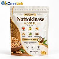 OEM ODM Nattokinase 4000 FU CoQ10 Bromelain Kunyit Jahe Daun Zaitun Kulit Willow Putih Minyak MCT 120 Softgel Suplemen Makanan