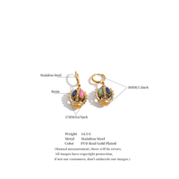 Boucles d'oreilles créoles JINYOU 8086 rétro en acier inoxydable plaqué or PVD, avec cage en résine acrylique multicolore, bijoux pendantes