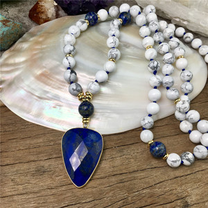 Kalung Yoga LS-A921 Hot Ins <span class=keywords><strong>amazon</strong></span> Wanita Howlite Mala Lapis Lazuli Liontin Hati Kalung Manik-manik Panjang Terikat Modis - Product Image 2