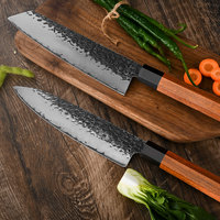 Couteau de chef de cuisine en acier forgé noir martelé avec manche en bois de rose et manche octogonal japonais