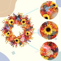 Nouvelle couronne de tournesols d'automne faite à la main de haute qualité en plastique 45 cm, style ferme, décoration de maison pour les fêtes, intérieur/extérieur