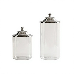Elegante Tarro de Almacenamiento de Vidrio Martillado con Tapa Metálica Plateada, Decoración de Hogar de Lujo, Recipiente Moderno de Vidrio Transparente con Detalles en Oro y Plata - Product Image 1