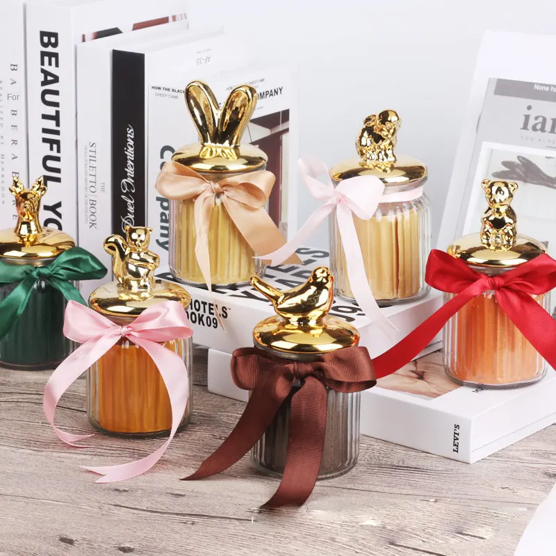 3D 귀여운 동물 황금 뚜껑 금속 장신구 반지 저장 상자 결혼식 가정 훈장을 가진 주문 창조적인 유리제 보석 전시 상자