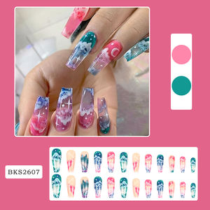 Long Coffin <span class=keywords><strong>Faux</strong></span> Ongles <span class=keywords><strong>Pastel</strong></span> Galaxy Press-On Nails avec Nuages, Lune et Étoile Design - Product Image 2