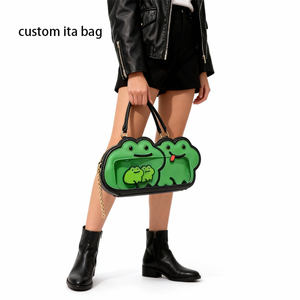 Frog Couple Ita <b>Bag</b> <b>Green</b> Crossbody Purse with Clear Window for Pin Display Cute Kawaii Animal Shaped <b>Bag</b> for Alternative - Product Image 4
