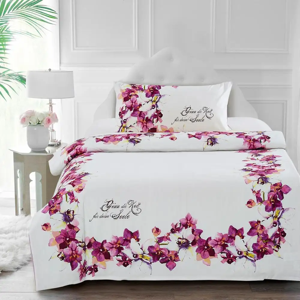 100% कपास बिस्तर पर चादर सेट फूल कलाकृति percale <span class=keywords><strong>यार्न</strong></span> 40*40 प्रतिक्रियाशील मुद्रण duvet कवर सेट