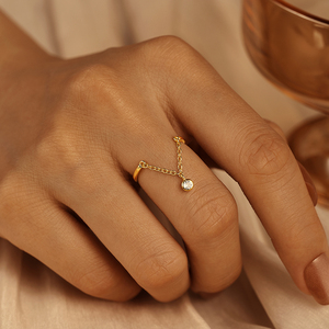 CANNER Simple 18K Gold Plated 925 <b>Sterling</b> <b>Silver</b> <b>Adjustable</b> Chian <b>Rings</b> Water Drop Heart Pearl Drop <b>Rings</b> for Women - Product Image 5