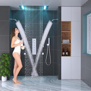 Sistema <span class=keywords><strong>Doccia</strong></span> Moderno <span class=keywords><strong>a</strong></span> 5 Modalità per Hotel, Soffitto/Parete, con 6 Getti Idromassaggio e Doccetta Termostatica 2-in-1 - Product Image 2