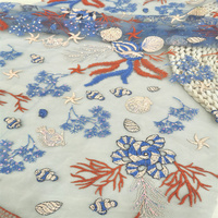 Tissu en tulle brodé en polyester de 120 cm de large, avec des paillettes, des perles, des fleurs de rose, pour la mode féminine, les robes de mariée