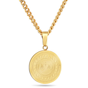 Libra Zodiac Pendant <b>Necklace</b> 25mm 18K Gold Plated Stainless Steel Round Geometric Design For Women Gift Daily Wear - Product Image 1