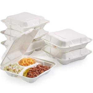 食品箱 サンドイッチ容器 弁当箱 ケーキ クラムシェル型食品容器 紙パルプ箱 バガス バーガーボックス - Product Image 1