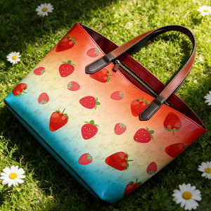Borsa Tote in Pelle PU con Stampa <span class=keywords><strong>Fragola</strong></span> Personalizzata, Borsa a Tracolla Sfumata per Donne, Ampio Interno, Borsa a Tracolla - Product Image 1