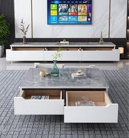 Ensemble table basse et meuble TV extensible en pierre frittée brillante moderne, éco-responsable, style italien de luxe léger, armoire murale pour petits espaces