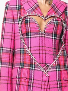 OEM New Fashion High Quality Ladies Blazers Custom Single-breasted Heart Cut-detail Check Blazer Women's Suits