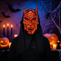 Masque de Satan cornu d'horreur, masque de diable rouge métallisé électroplaqué en PVC, pour bal masqué et décoration de maison hantée