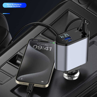Chargeur de voiture rétractable 4-en-1 65W, station de charge rapide PD Type C avec affichage numérique pour iPhone 16 17