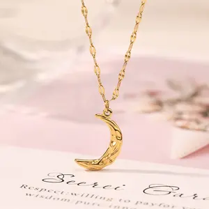 Collier avec pendentif en forme de croissant de lune, plaqué or 18K, bijou en acier inoxydable, offre spéciale