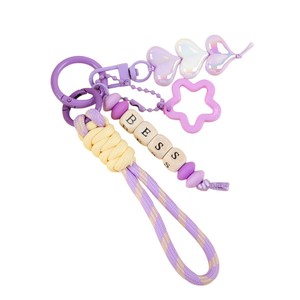 Porte-clés personnalisé avec perles <span class=keywords><strong>lettres</strong></span>, breloques cœur et étoile, bracelet en corde tressée, personnalisable - Product Image 1