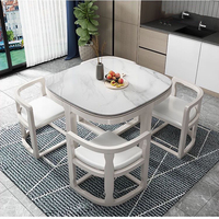 Ensemble de table et chaises de salle à manger carrées en marbre et bois massif, design moderne et luxueux, 4 places, meubles de salle à manger et de cuisine, design gain de place