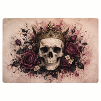 Halloween Krönenförmiger Totenkopf-Rosen-Teppich aus Kunstvelours für das Wohnzimmer