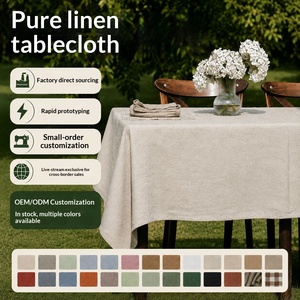 Nappe <span class=keywords><strong>de</strong></span> table rectangulaire longue en lin pur, faite à la main, couleur unie, style nordique, personnalisable, lavable, pour table à manger, vente en gros - Product Image 2