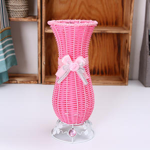 Maceta de flores secas de ratán de simulación de plástico con lazo colorido simple creativo barato de alta calidad - Product Image 4