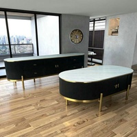 Meuble TV moderne en bois noir pierre frittée Base en acier inoxydable doré Tiroir de rangement Table basse Cabinet Salon Villa