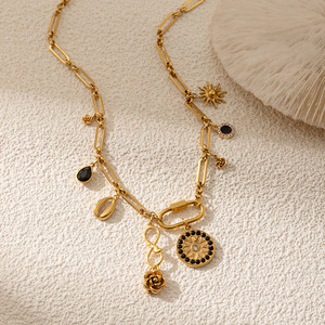 Collar de Playa de Acero Inoxidable HB591 con Colgante de Estrella de Mar, Concha y Perla, Cadena Impermeable con Dijes de Corazón y Mariposa - Product Image 6