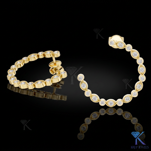 Lab Grown CVD Diamond Open <b>Hoop</b> <b>Earrings</b> with Milgrain Bezel Setting Brilliant Cut 14K <b>Solid</b> Gold Luxury Bridal Women's Jewelry - Product Image 1