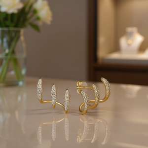 Orecchini a polsino E2081 in oro da donna, di lusso, con cristalli e strass incastonati a canale, gioielli raffinati per l'uso quotidiano - Product Image 2