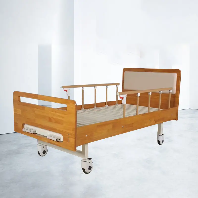 Lit de soins infirmiers manuel à double secousse en bois en gros lit médical de récupération de lit de levage d'hôpital pour les patients paralysés
