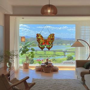 Panneau de fenêtre d'église en vitrail massif de 30 cm, style européen, motif papillon, plaqué or, écologique, pour hôtel, atelier, salon - Product Image 2