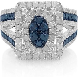 Ornaatis – bague de cocktail rectangulaire en diamant blanc et bleu, coupe ronde 2.09 Cttw, en argent sterling 925, taille 8, bijoux de fête pour femmes - Product Image 1