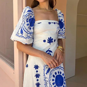 <span class=keywords><strong>Robe</strong></span> longue imprimée élégante et tendance pour <span class=keywords><strong>femme</strong></span>, nouveau style, à manches courtes, coupe trapèze, écologique et lavable - Product Image 5